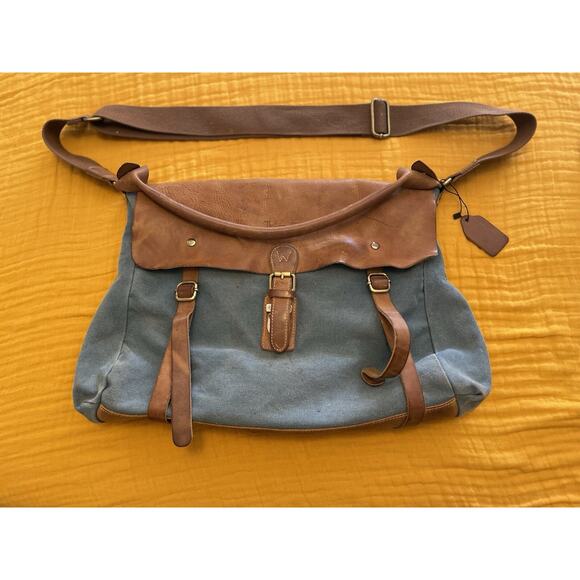 House of Flynn Blue Canvas Camera Bag – Leather Trim, Padded, Adjustable
